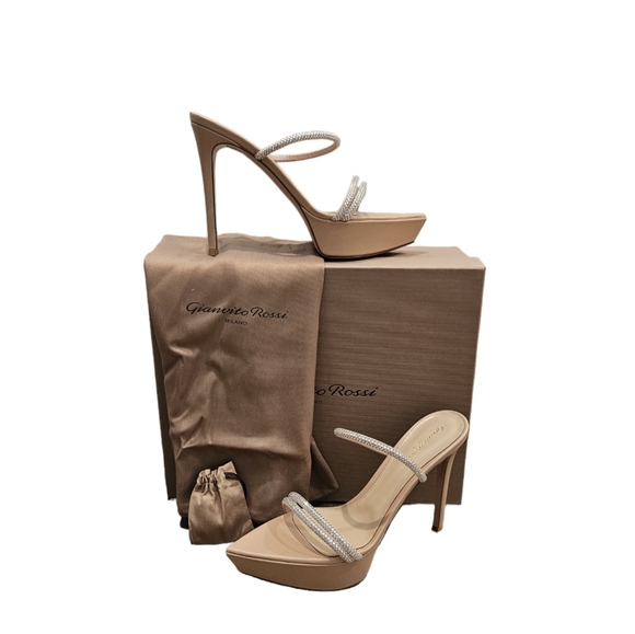 GIANVITO ROSSI Pink/Nude Cannes Platform Heeled Sandals Size 38.5 NIB - Picture 3 of 13